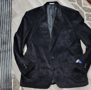 Vintage Wentworth Kent Wide Wale Solid Black Corduroy Sport Coat Mens 48R